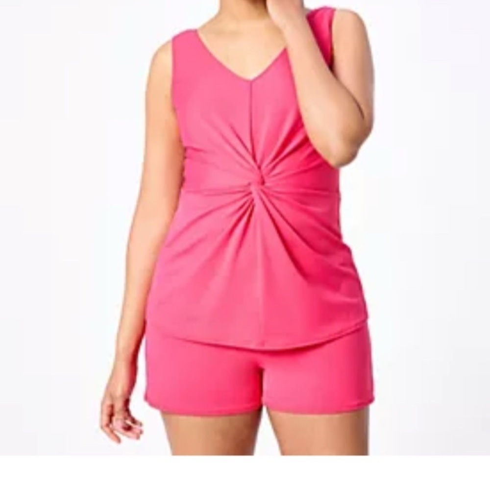 AMBER NOON 11 BY DR. ERUM LLYAS UPF 50 TWIST FRONT TANKINI WITH GERANIUM PINK 12